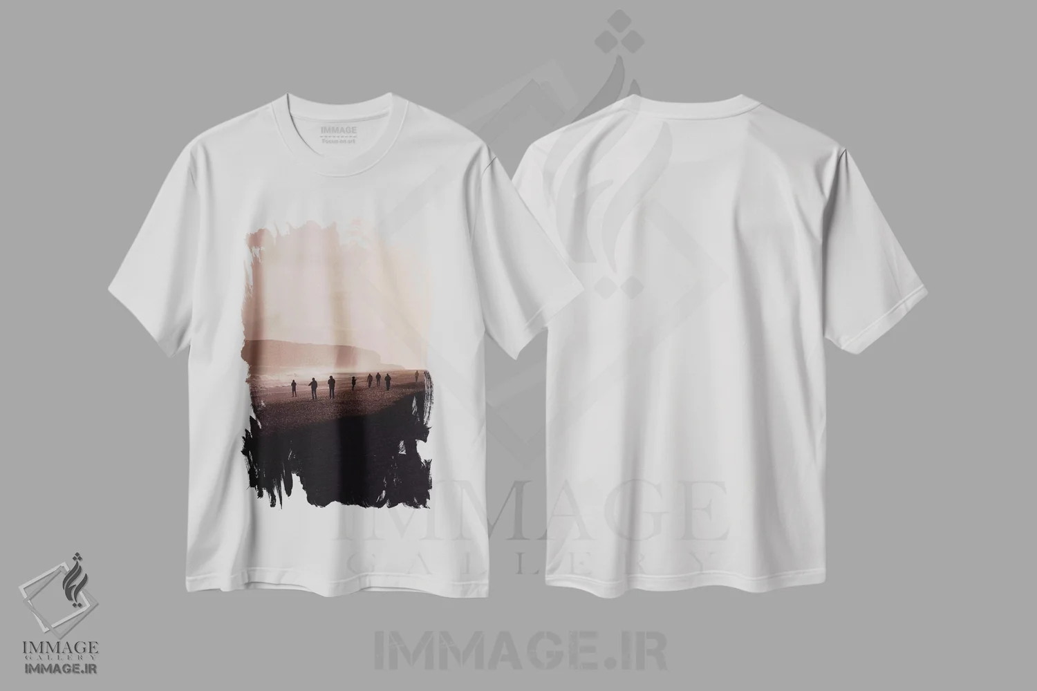 تیشرت سفید طرح دار ساحل سیاه ویک ایسلند، دکور ساحلی اثر مونیکا استریگل | فروشگاه ایماژ