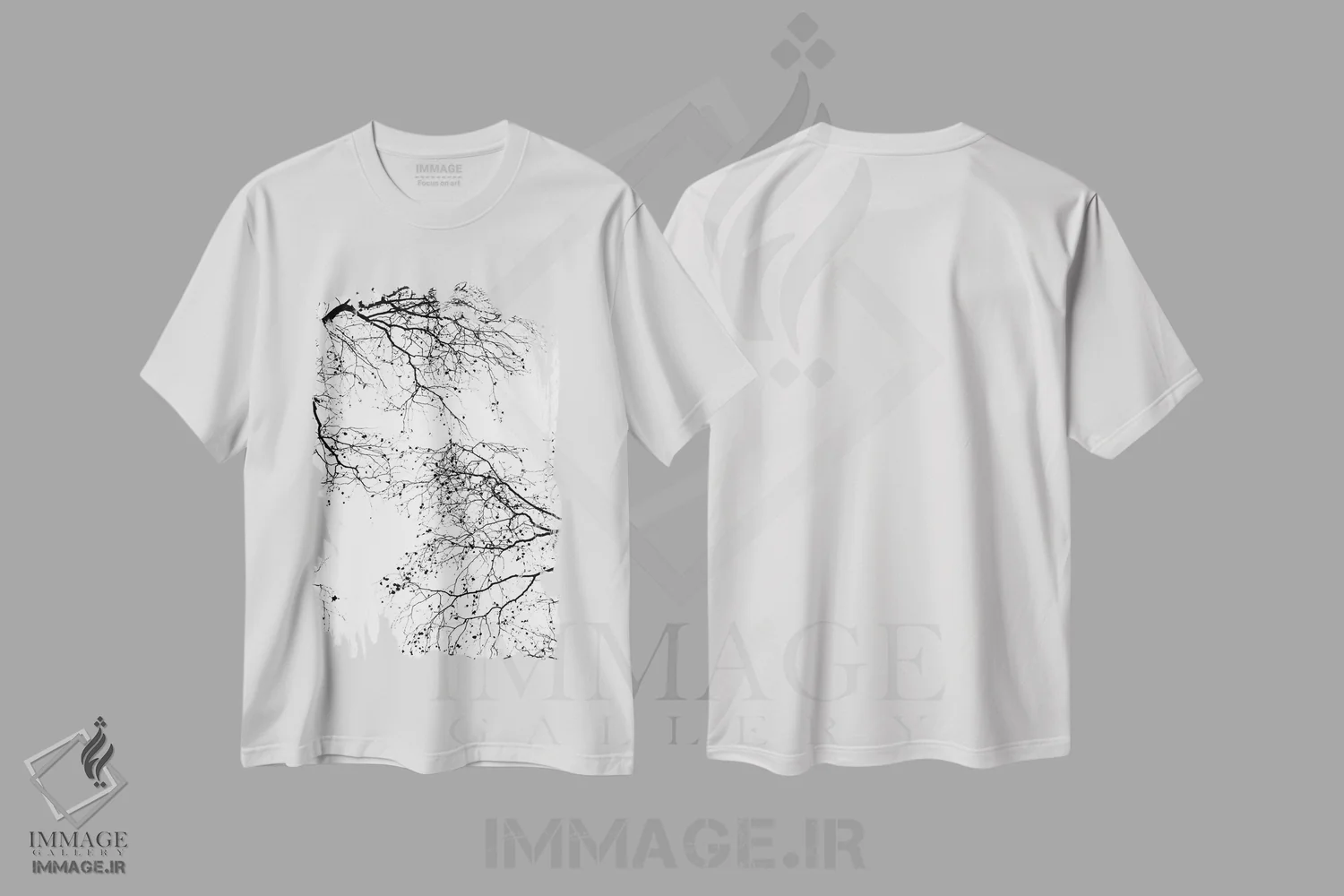 تیشرت سفید طرح دار شاخه های سیاه II، تزئینی اثر مونیکا استریگل | immage.ir