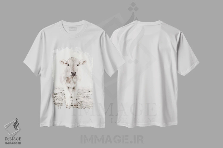 تیشرت سفید طرح دار گاو بور متمرد سفید، دکور روستایی اثر مونیکا استریگل | immage.ir