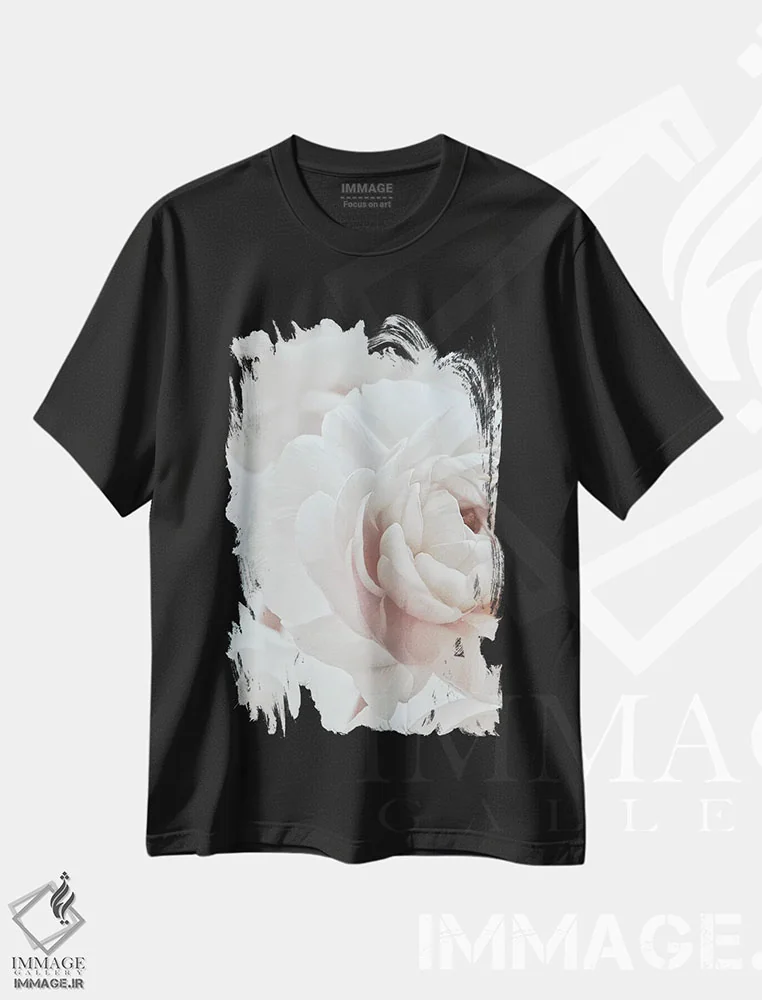 تیشرت مشکی طرح دار شکوفه سفید I، دکور معاصر اثر مونیکا استریگل | فروشگاه ایماژ