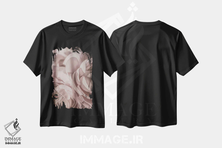 تیشرت مشکی طرح دار گل علف کره ای سرخ گونه تیره I، دکور معاصر اثر مونیکا استریگل | immage.ir