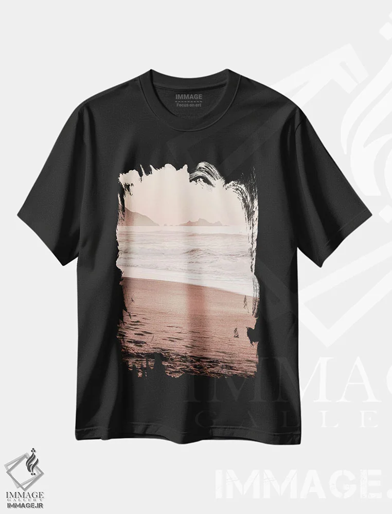 تیشرت مشکی طرح دار غروب کالیفرنیا بخش I، دکور ساحلی اثر مونیکا استریگل | فروشگاه ایماژ