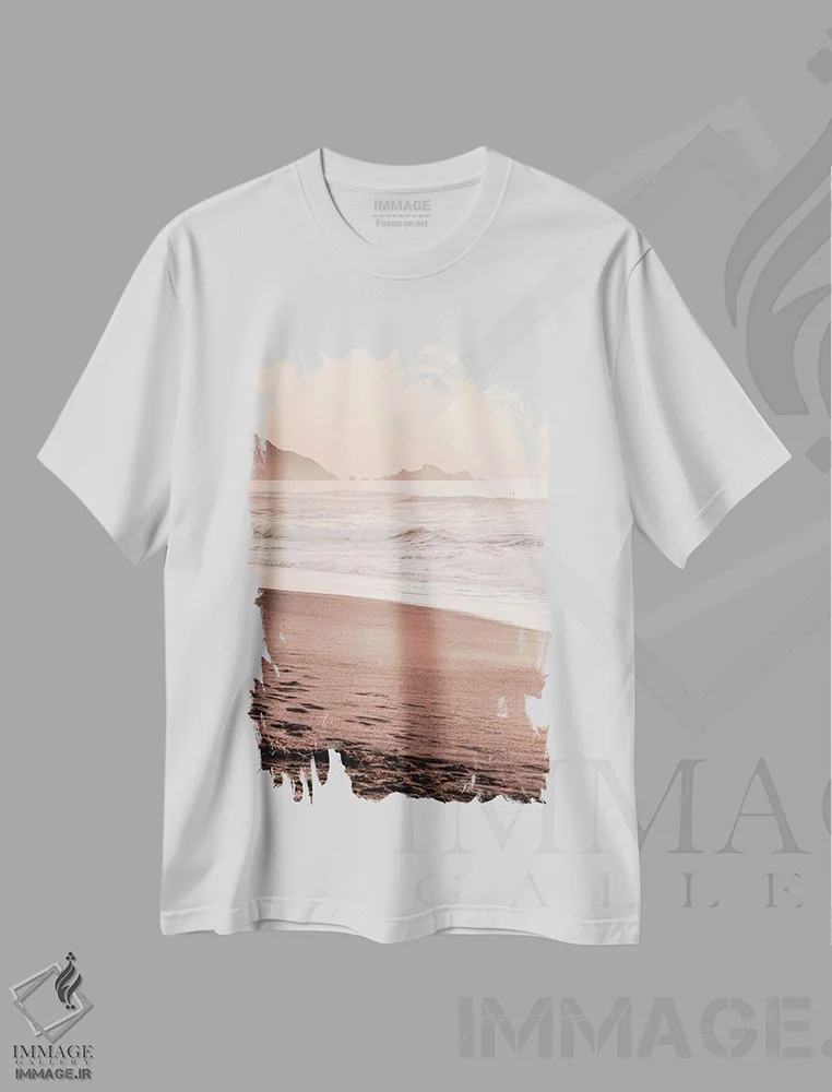تیشرت سفید طرح دار غروب کالیفرنیا بخش I، دکور ساحلی اثر مونیکا استریگل | immage.ir