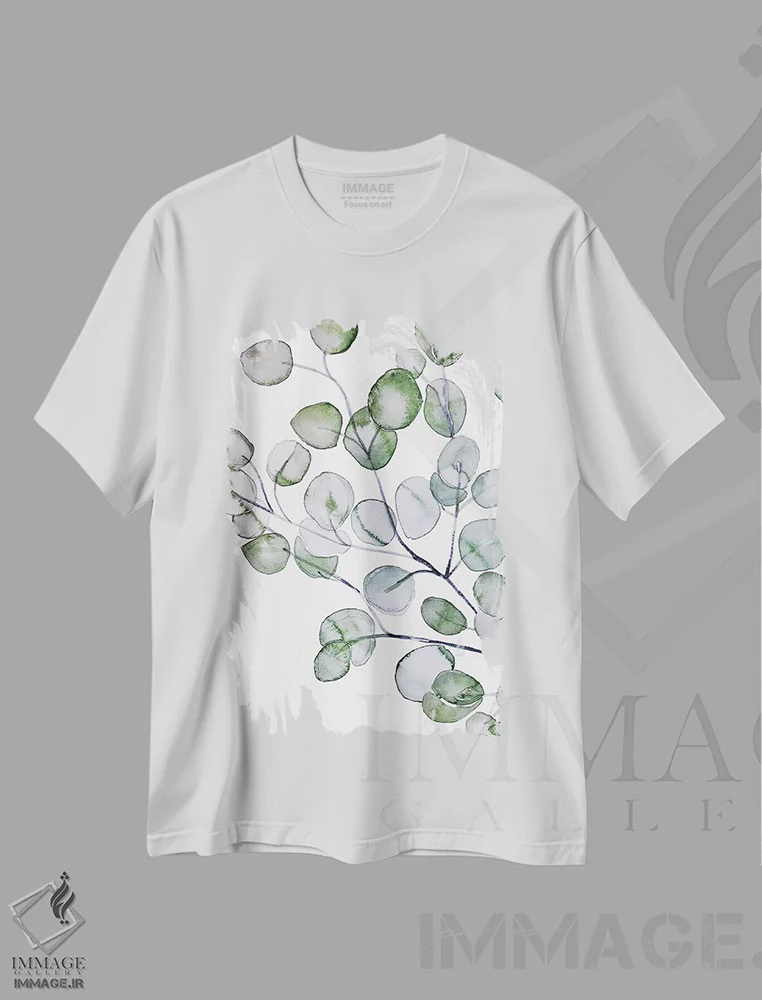 تیشرت سفید طرح دار اکالیپتوس آبرنگی، دکور معاصر اثر مونیکا استریگل | immage.ir