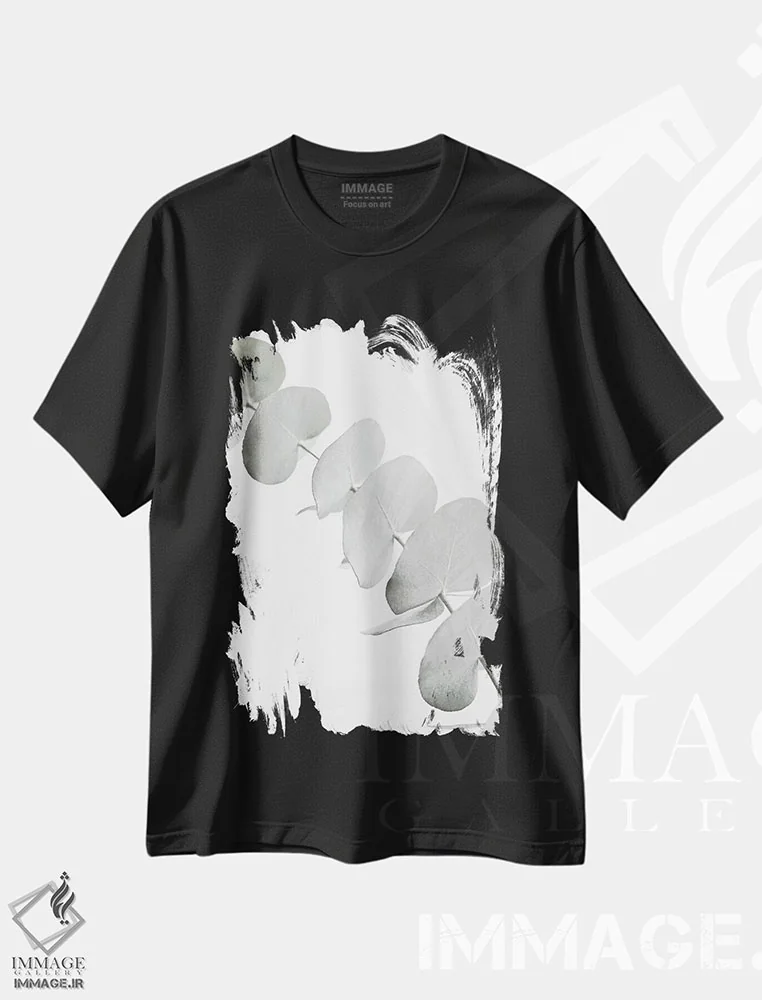 تیشرت مشکی طرح دار اکالیپتوس سفید III، دکور معاصر اثر مونیکا استریگل | فروشگاه ایماژ