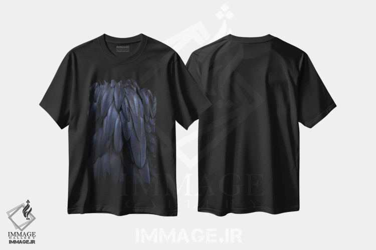 تیشرت مشکی طرح دار پرها، دکوراسیون جایگزین اثر مونیکا استریگل | immage.ir