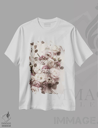 تیشرت سفید طرح دار گل ها به سبک پرسپکتیو تخت، دکور معاصر اثر مونیکا استریگل | فروشگاه ایماژ