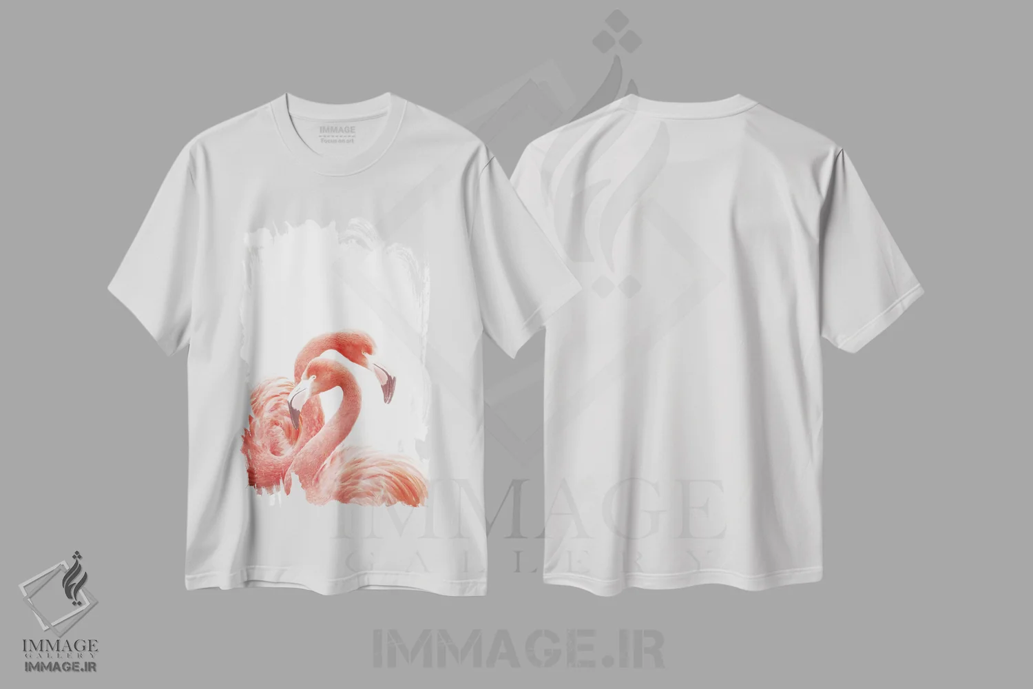 تیشرت سفید طرح دار فلامینگوهای سفید، تزئینی اثر مونیکا استریگل | immage.ir