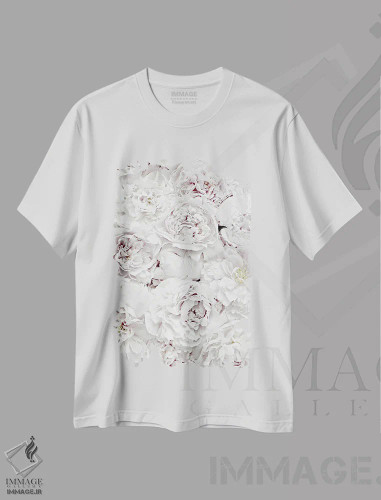 تیشرت سفید طرح دار گل های صدتومانی سفید، تزئینی اثر مونیکا استریگل | فروشگاه ایماژ