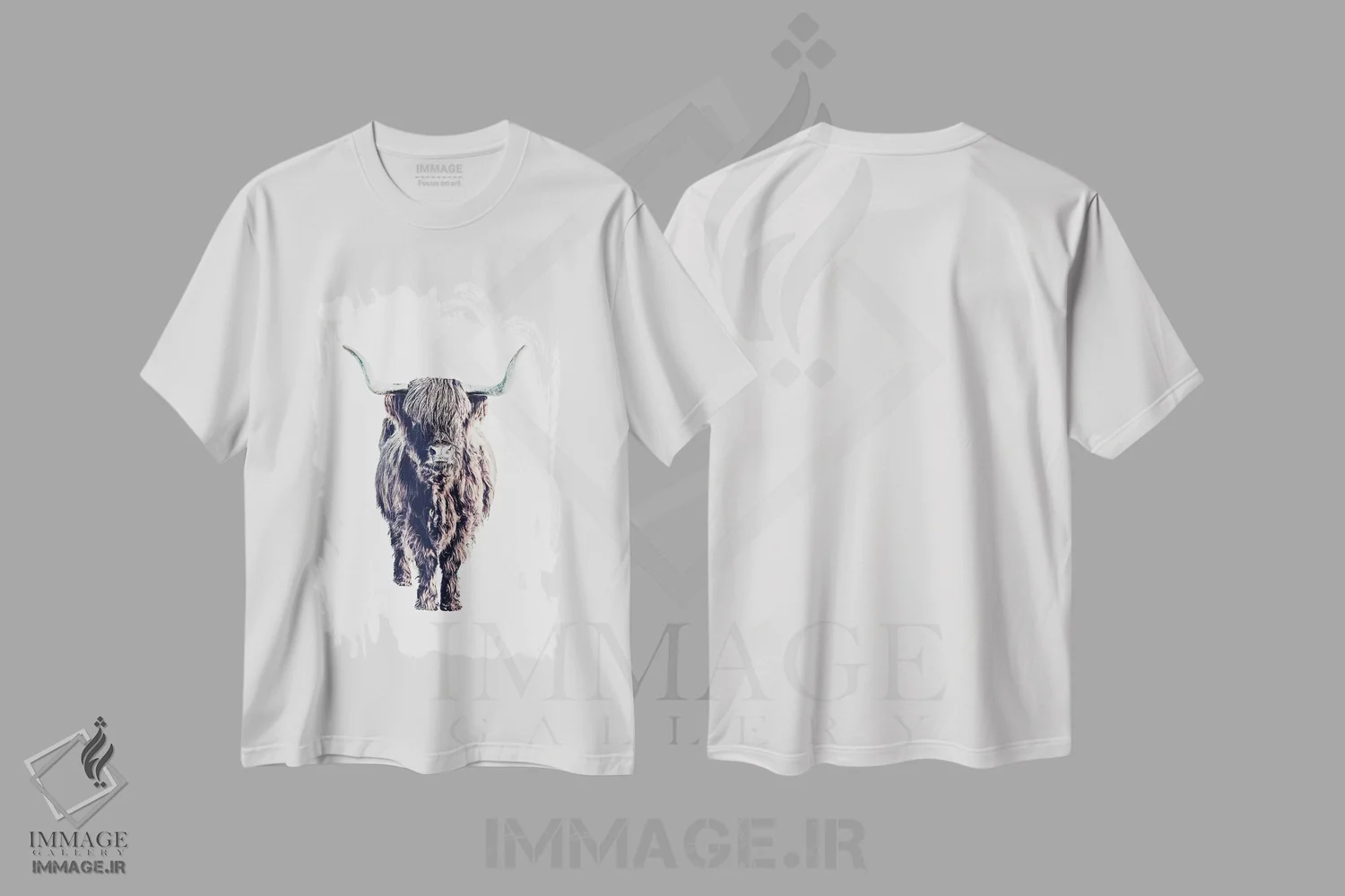 تیشرت سفید طرح دار گاو کوهستانی کالین، سفید، دکور روستایی اثر مونیکا استریگل | immage.ir