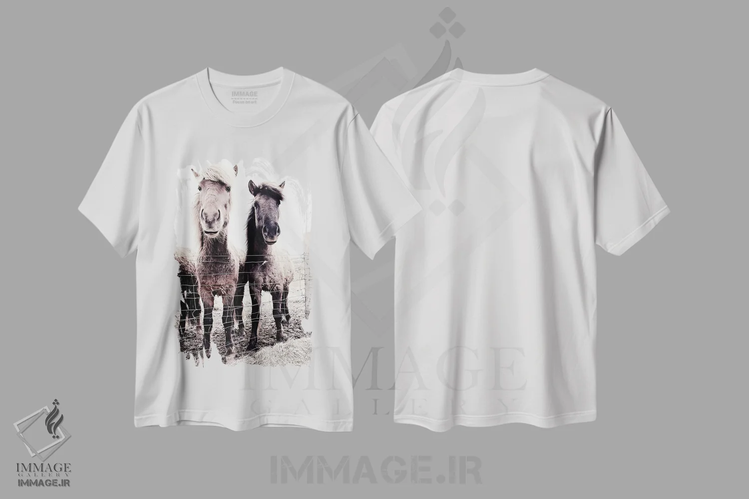 تیشرت سفید طرح دار اسب ایسلندی آستی و بسّا 09، دکور روستایی اثر مونیکا استریگل | فروشگاه ایماژ
