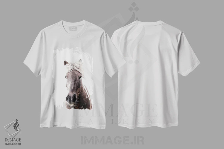 تیشرت سفید طرح دار اسب ایسلندی لوسی I، دکور روستایی اثر مونیکا استریگل | immage.ir