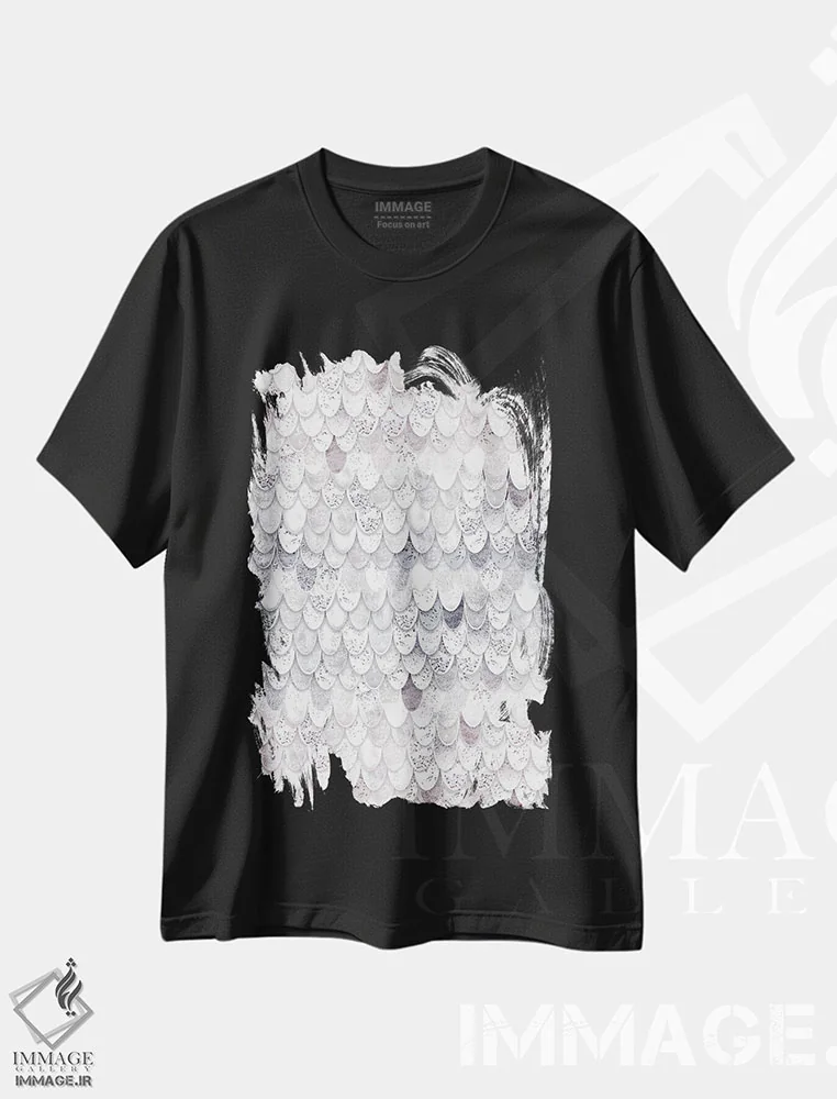 تیشرت مشکی طرح دار پری دریایی جادویی سفید، آبستره اثر مونیکا استریگل | immage.ir