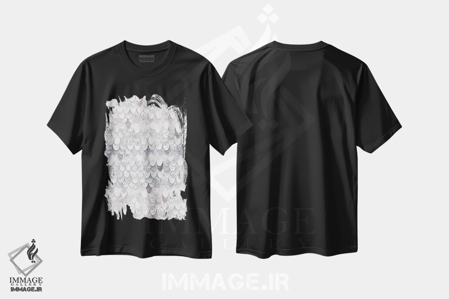 تیشرت مشکی طرح دار پری دریایی جادویی سفید، آبستره اثر مونیکا استریگل | immage.ir