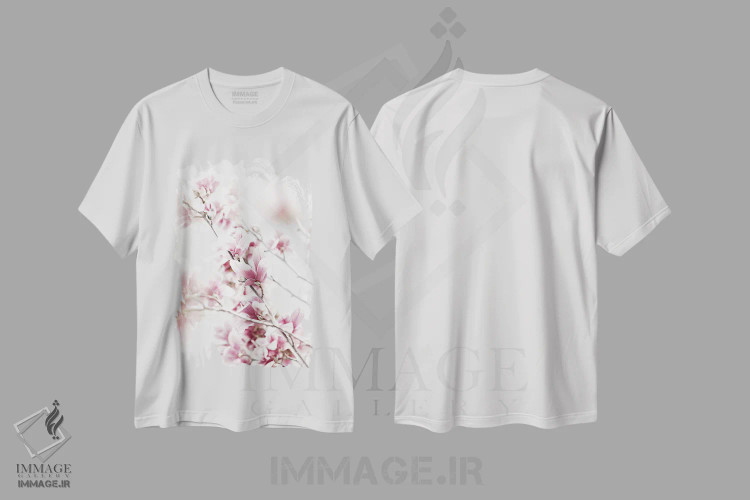 تیشرت سفید طرح دار مگنولیا صورتی سفید، تزئینی اثر مونیکا استریگل | immage.ir