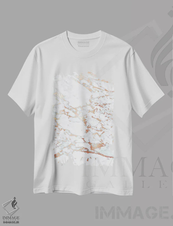 تیشرت سفید طرح دار مرمر رزگلد، آبستره اثر مونیکا استریگل | immage.ir