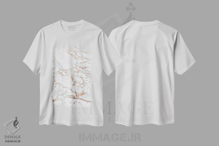 تیشرت سفید طرح دار مرمر رزگلد، آبستره اثر مونیکا استریگل | immage.ir