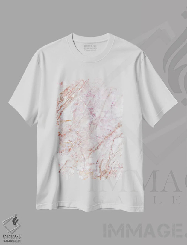 تیشرت سفید طرح دار مرمر رز، آبستره اثر مونیکا استریگل | فروشگاه ایماژ