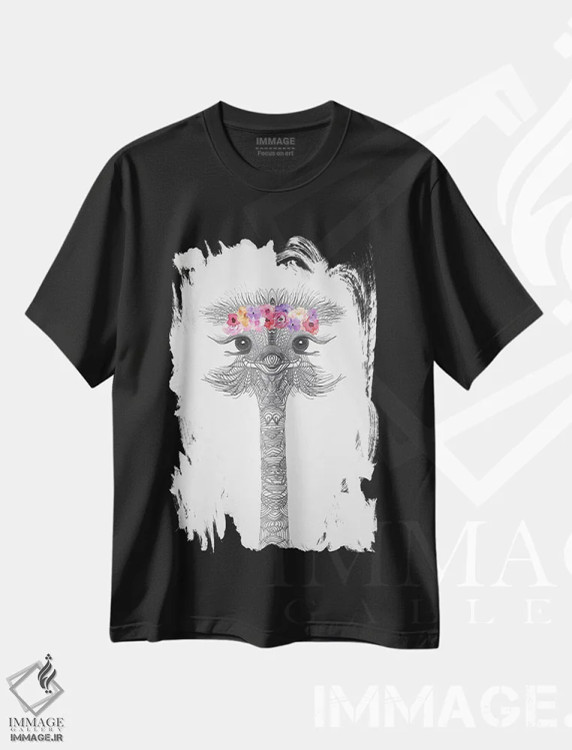 تیشرت مشکی طرح دار دختر گل آرا II، دکور بوهمی اثر مونیکا استریگل | فروشگاه ایماژ