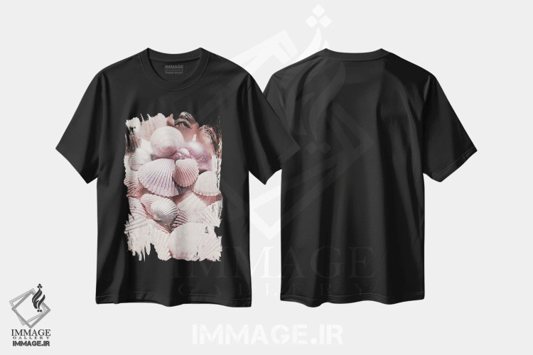 تیشرت مشکی طرح دار صدف و اکلیل، دکور ساحلی اثر مونیکا استریگل | فروشگاه ایماژ