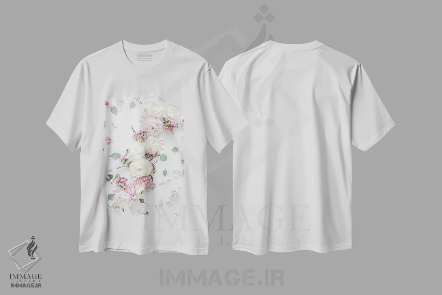 تیشرت سفید طرح دار دسته گل بهاری III سبز، تزئینی اثر مونیکا استریگل | immage.ir