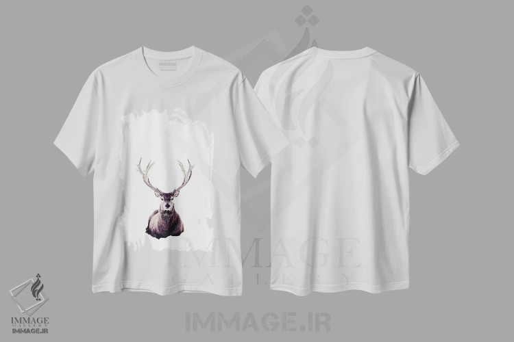 تیشرت سفید طرح دار گوزن در برف III، دکور کلبه و لژ اثر مونیکا استریگل | immage.ir