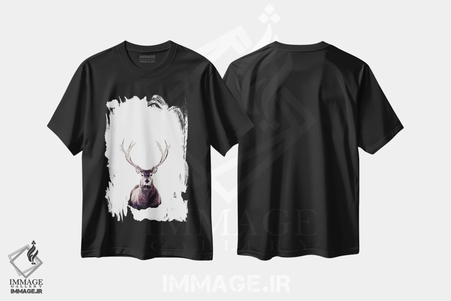تیشرت مشکی طرح دار گوزن در برف III، دکور کلبه و لژ اثر مونیکا استریگل | فروشگاه ایماژ