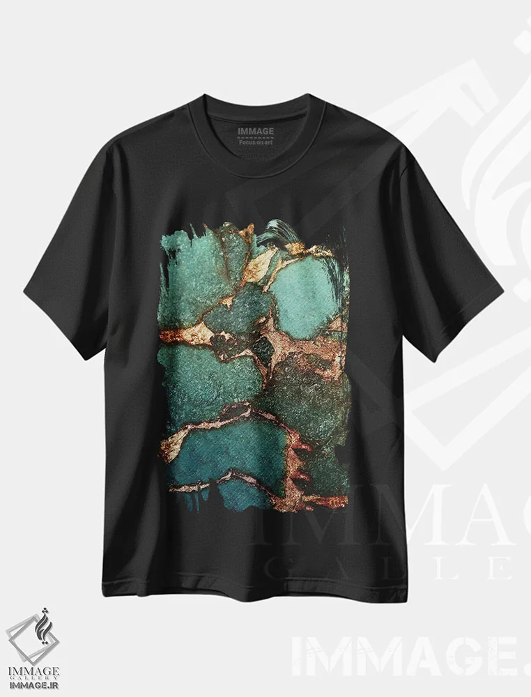 تیشرت مشکی طرح دار سنگ قیمتی و طلا اثر مونیکا استریگل | فروشگاه ایماژ