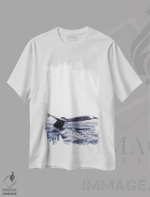 تیشرت سفید طرح دار آواز نهنگ I ایسلند، دکور ساحلی اثر مونیکا استریگل | فروشگاه ایماژ