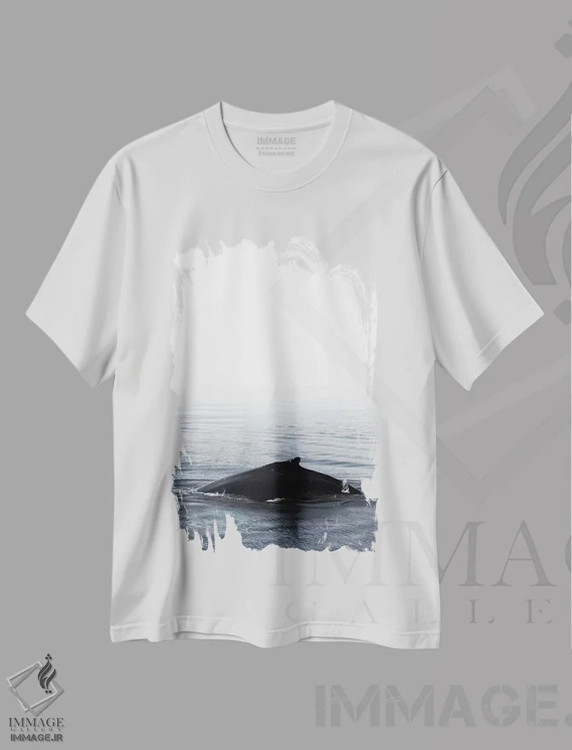 تیشرت سفید طرح دار آواز نهنگ III آبی ایسلند، دکور ساحلی اثر مونیکا استریگل | immage.ir