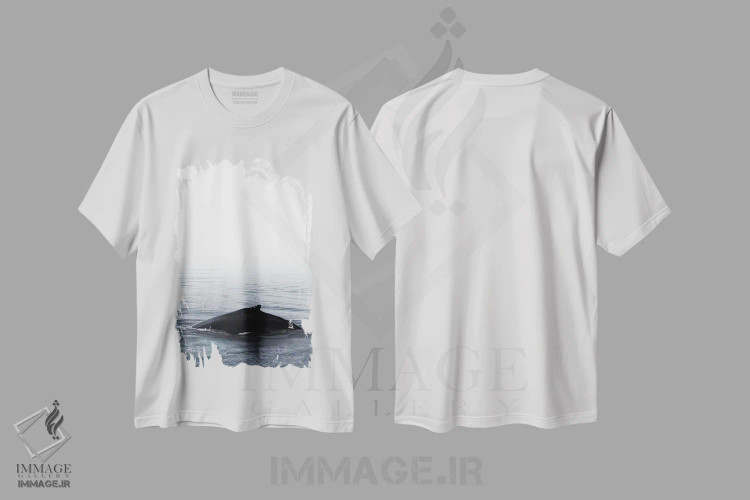 تیشرت سفید طرح دار آواز نهنگ III آبی ایسلند، دکور ساحلی اثر مونیکا استریگل | immage.ir