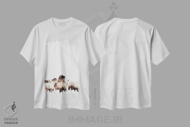 تیشرت سفید طرح دار اسب های وحشی و آزاد ایسلند II، دکور کلبه و لژ اثر مونیکا استریگل | فروشگاه ایماژ