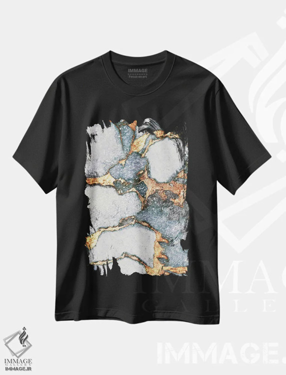 تیشرت مشکی طرح دار سنگ قیمتی و طلا اثر مونیکا استریگل | immage.ir