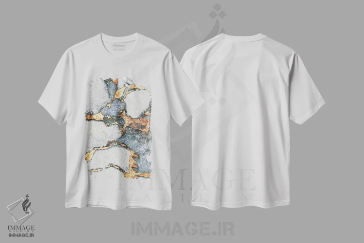 تیشرت سفید طرح دار سنگ قیمتی و طلا اثر مونیکا استریگل | فروشگاه ایماژ