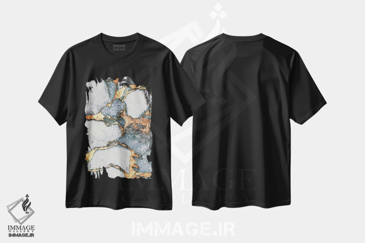 تیشرت مشکی طرح دار سنگ قیمتی و طلا اثر مونیکا استریگل | immage.ir