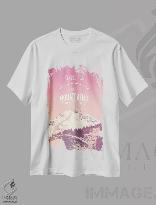 تیشرت سفید طرح دار اشتیاق به کوه ها، تایپوگرافی اثر مونیکا استریگل | فروشگاه ایماژ
