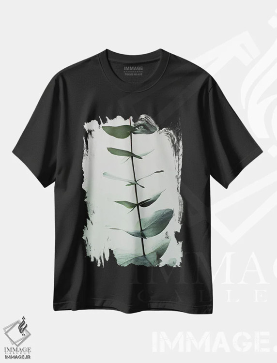 تیشرت مشکی طرح دار سبزینه اکالیپتوس، دکور روستایی اثر مونیکا استریگل | فروشگاه ایماژ
