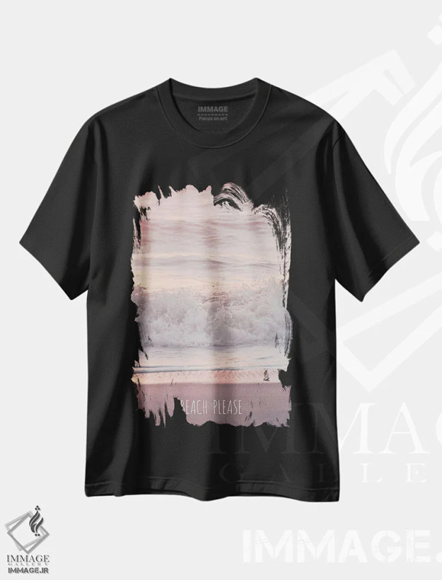 تیشرت مشکی طرح دار ساحل لطفاً!، دکور ساحلی اثر مونیکا استریگل | فروشگاه ایماژ
