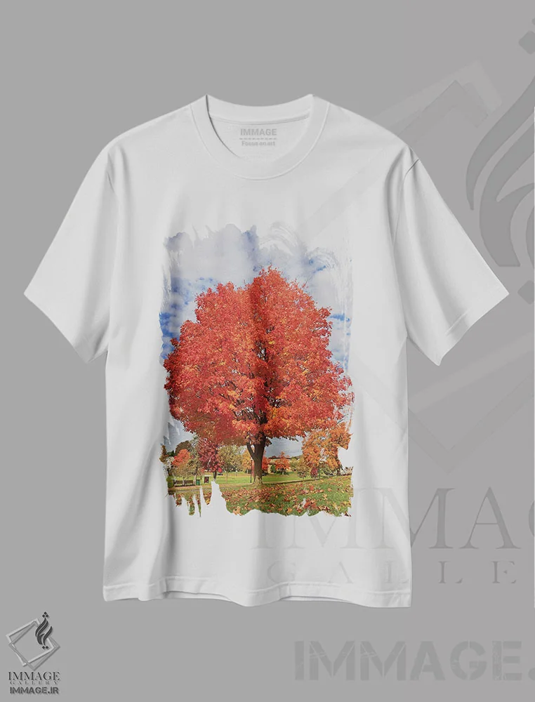تیشرت سفید طرح دار درخت نارنجی پاییز ۲۰۱۸، مدیوم اثر رابرت گندلر | فروشگاه ایماژ