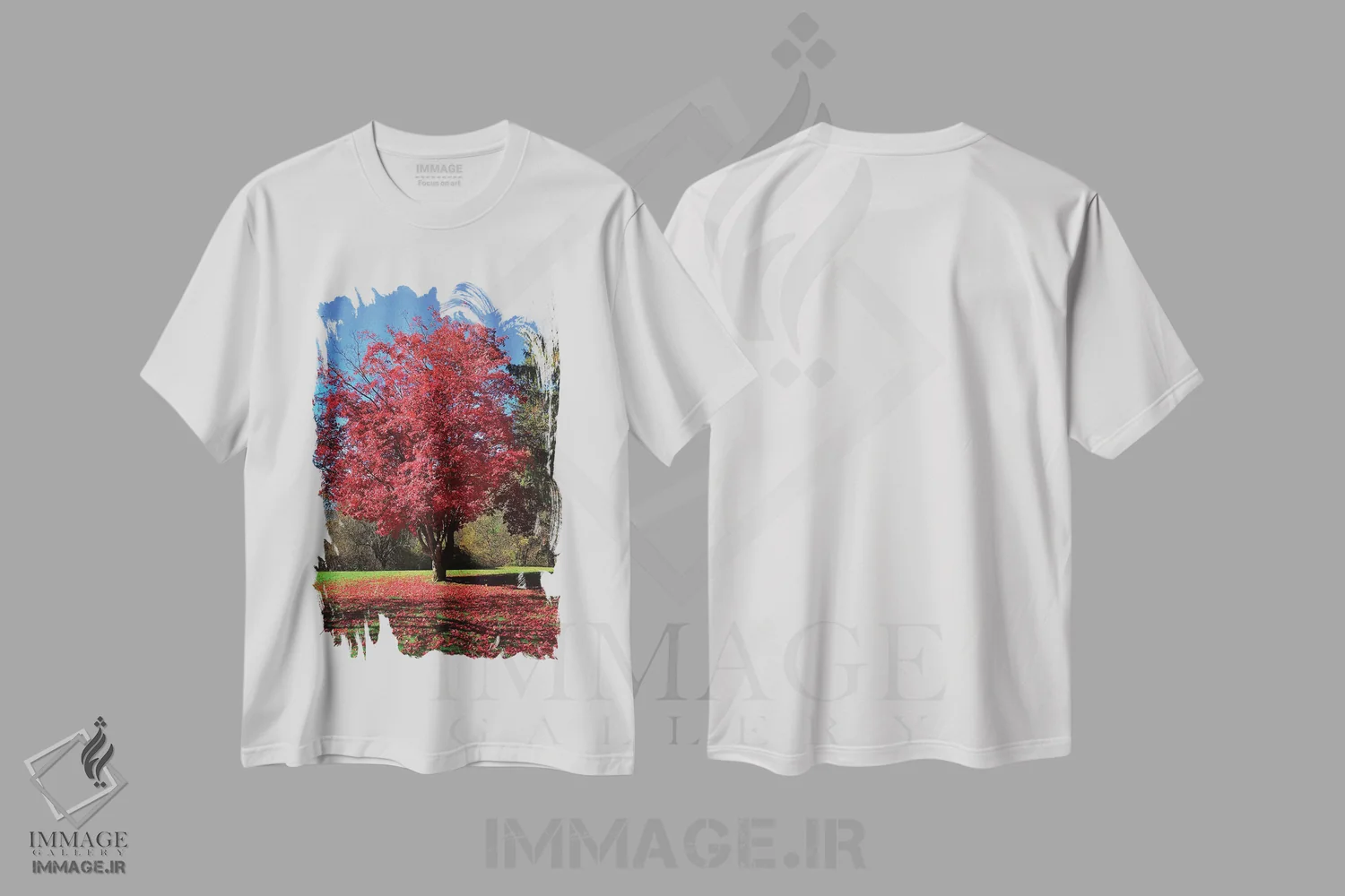 تیشرت سفید طرح دار موزاییک درخت قرمز پاییز ۲۰۱۸، مدیوم اثر رابرت گندلر | immage.ir