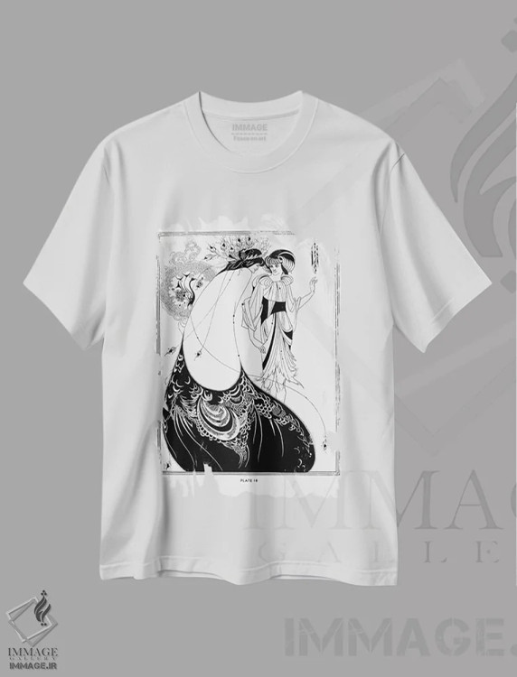 تیشرت سفید طرح دار سالومه اثر اسکار وایلد، آرت نوو اثر آبری بردزلی | فروشگاه ایماژ