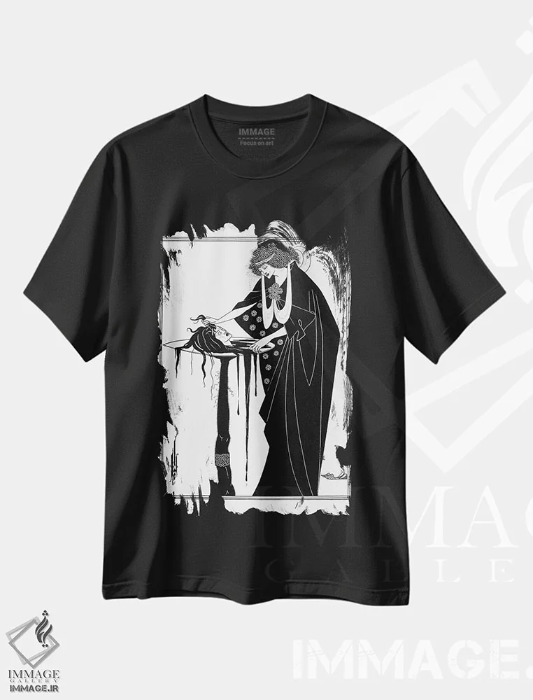 تیشرت مشکی طرح دار سالومه اثر اسکار وایلد، آرت نوو اثر آبری بردزلی | فروشگاه ایماژ