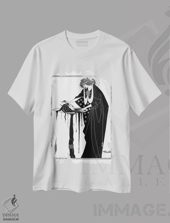 تیشرت سفید طرح دار سالومه اثر اسکار وایلد، آرت نوو اثر آبری بردزلی | immage.ir