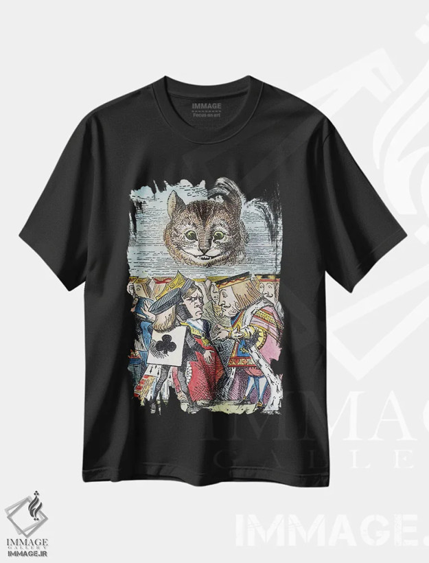تیشرت مشکی طرح دار گربه چشایر، ۱۸۶۵، تزئینی اثر جان تنیل | فروشگاه ایماژ