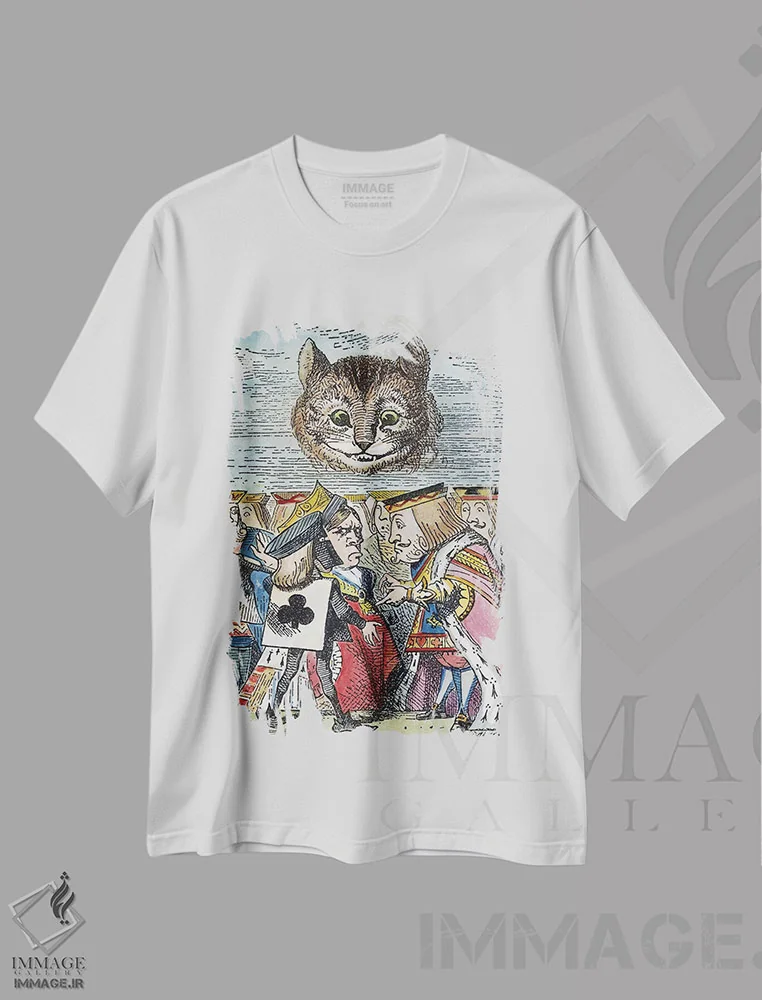تیشرت سفید طرح دار گربه چشایر، ۱۸۶۵، تزئینی اثر جان تنیل | immage.ir