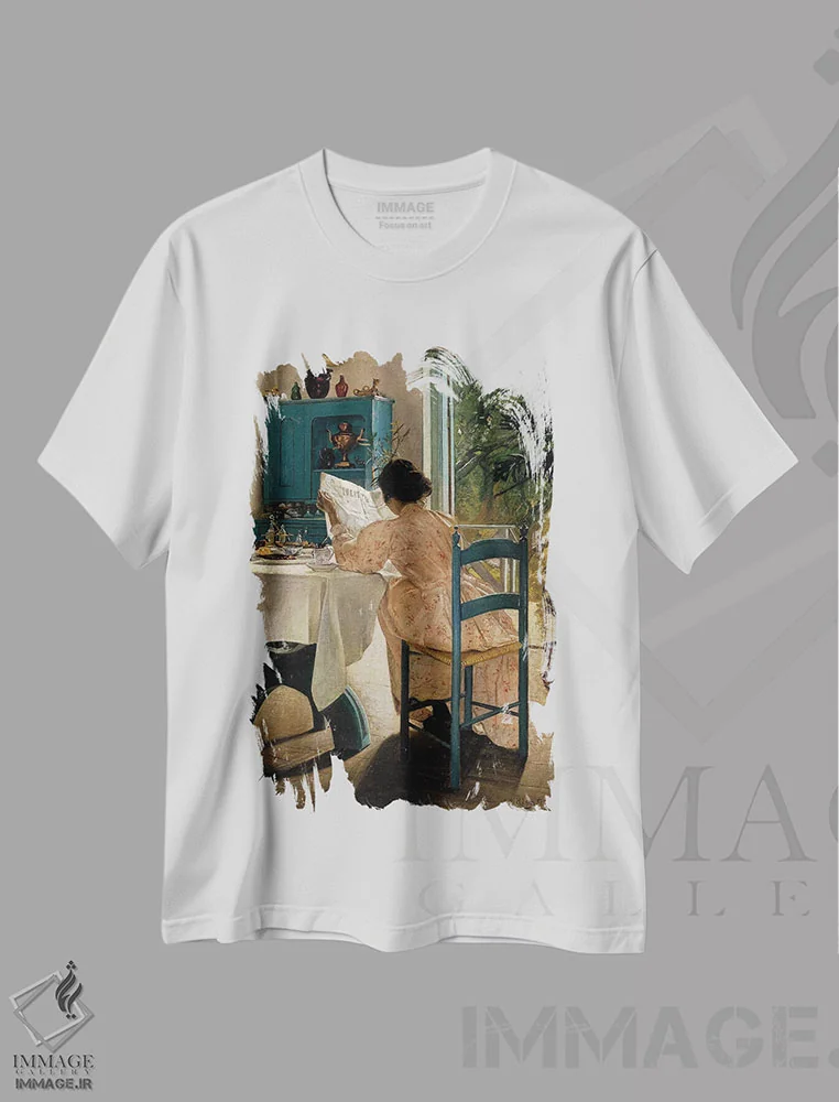 تیشرت سفید طرح دار رینگ: صبحانه، ۱۸۹۸، تزئینی اثر لاوریتس اندرسن رینگ | فروشگاه ایماژ
