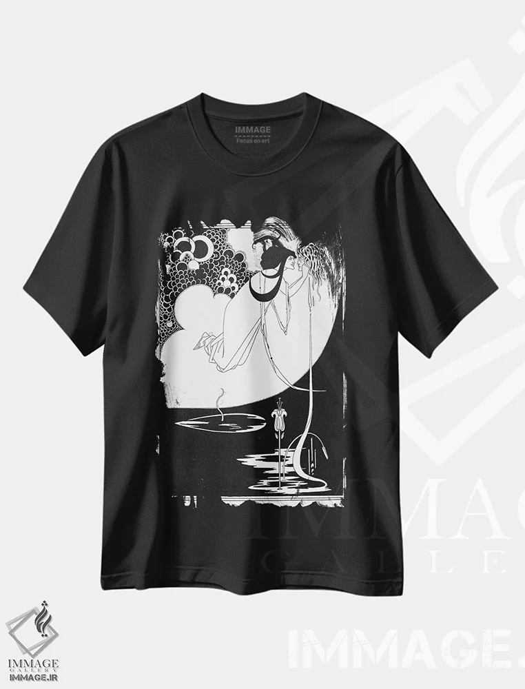 تیشرت مشکی طرح دار سالومه اثر اسکار وایلد، آرت نوو اثر آبری بردزلی | فروشگاه ایماژ