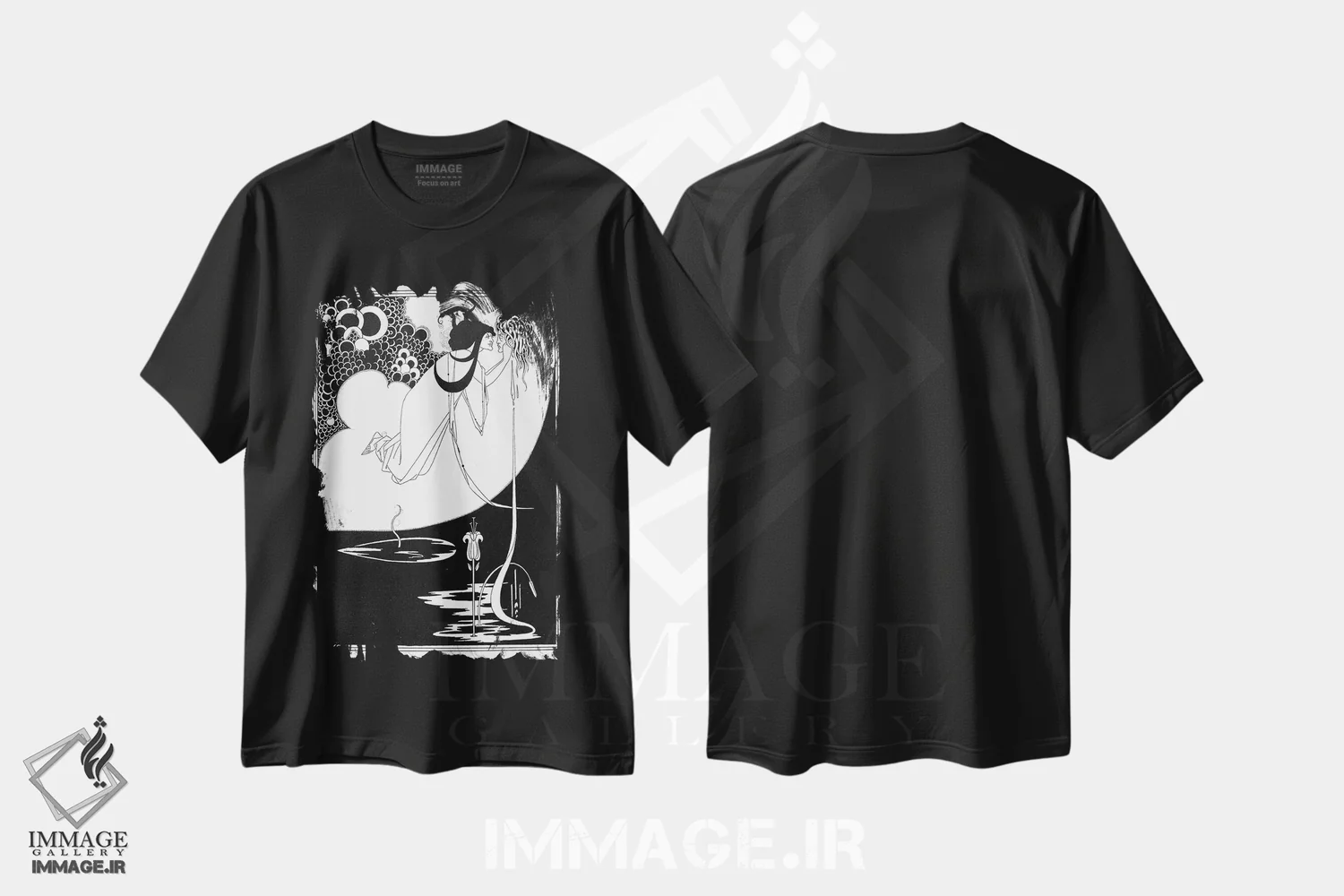 تیشرت مشکی طرح دار سالومه اثر اسکار وایلد، آرت نوو اثر آبری بردزلی | فروشگاه ایماژ