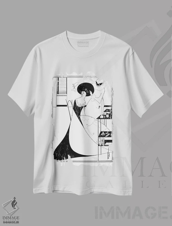 تیشرت سفید طرح دار سالومه اثر بیردزلی، آرت نوو اثر آبری وینسنت بردزلی | فروشگاه ایماژ