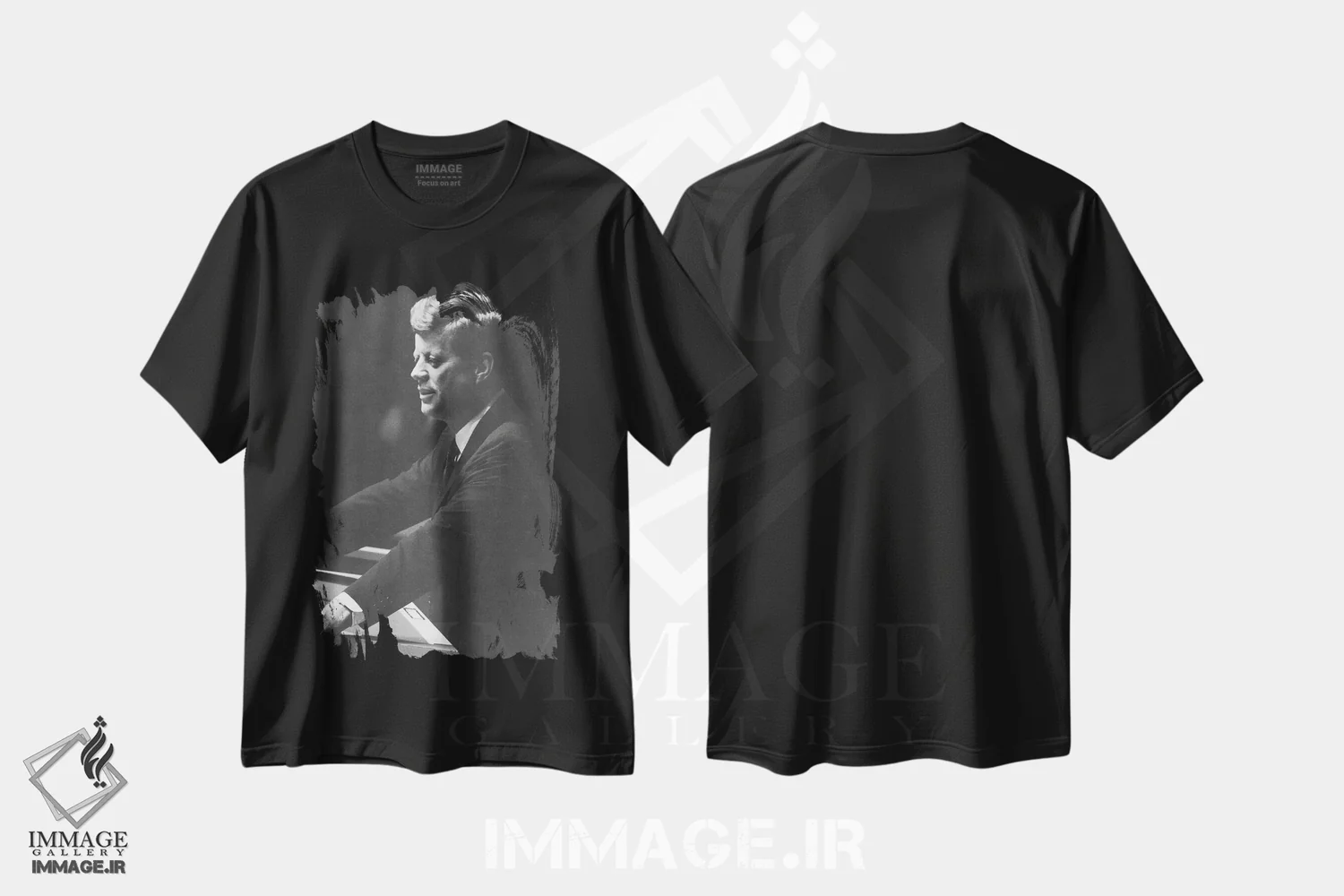تیشرت مشکی طرح دار جان اف کندی، تزئینی اثر ناشناس | فروشگاه ایماژ
